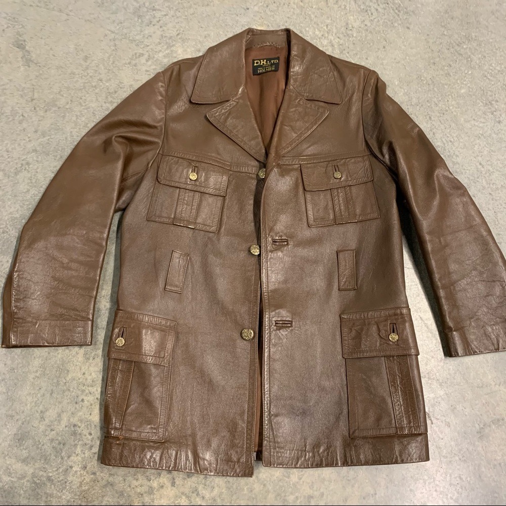 1970's Vintage Brown Leather Jacket DH Holmes EUC